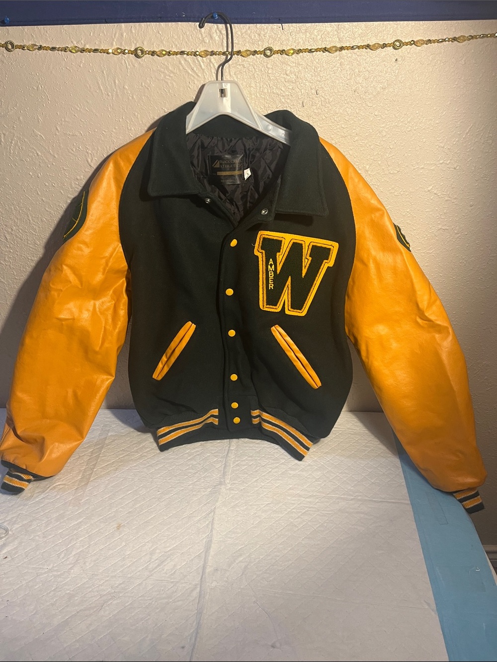 Men's Black and Yellow Letterman Varsity Jacket